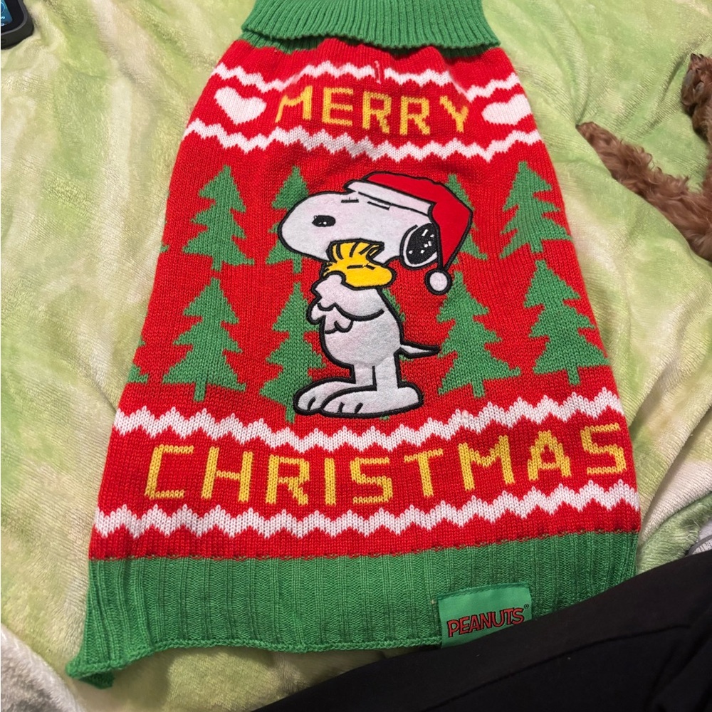 Peanuts Red and Green Dog Sweater